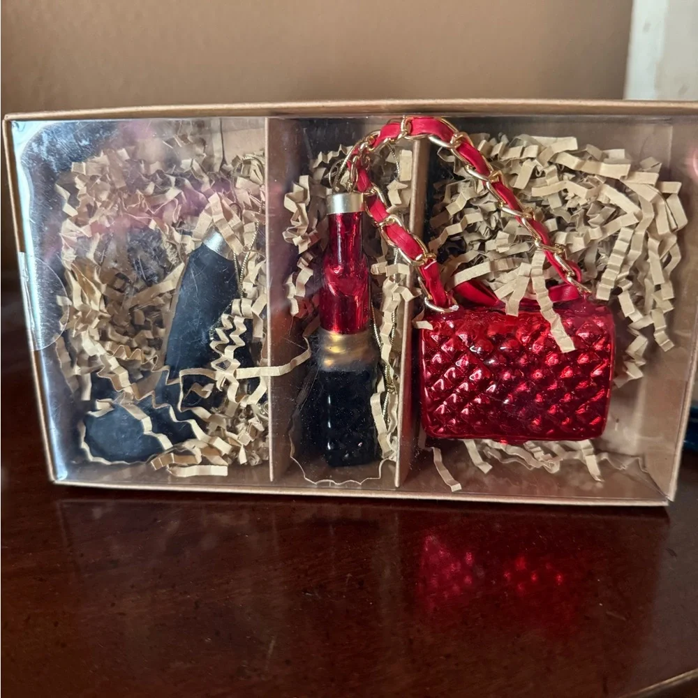Target Gold Red & Black Ornament Set Purse Lipstick High Heel